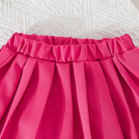 Girls Fuchsia Bow Applique Top With Camisole Top And Pleated Skirt Sets 3 pc. Sets