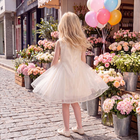Girls Cream Sleeveless Fit & Flare Dress Casual Dresses