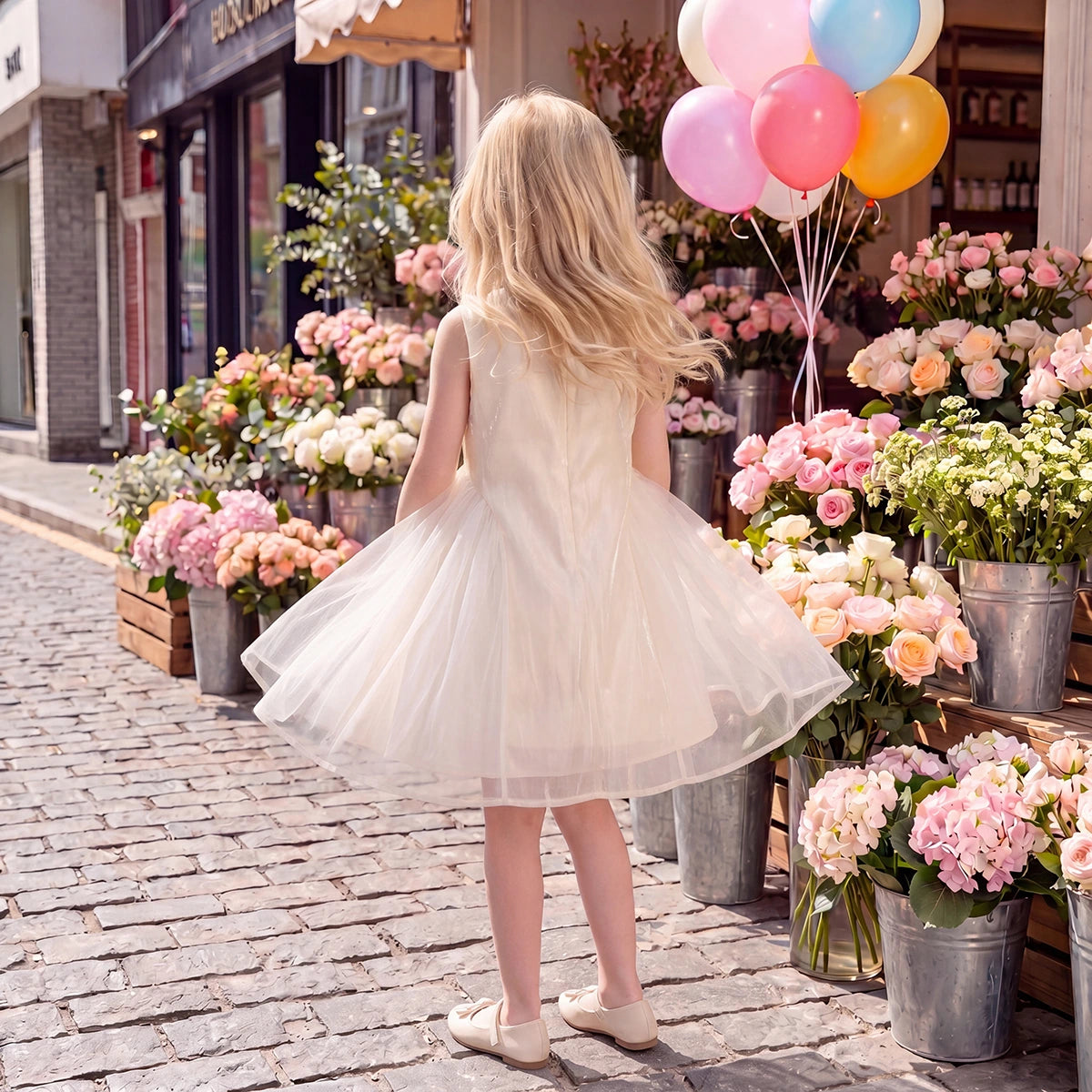 Girls Cream Sleeveless Fit & Flare Dress