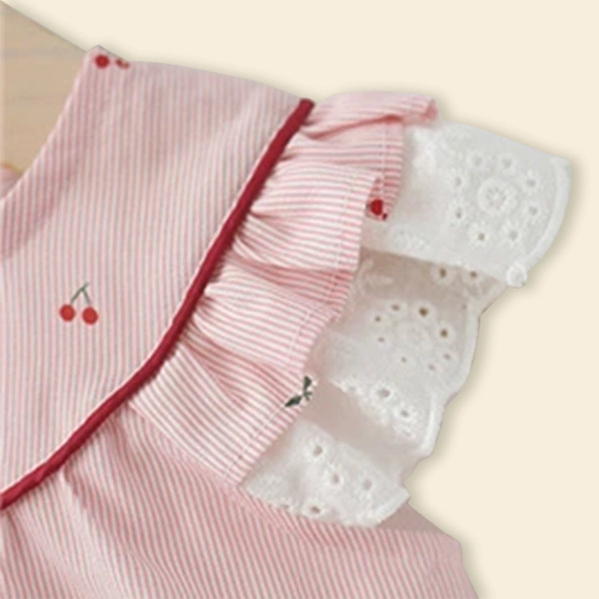 Girls Light Pink Printed Cherry Applique A-line Dress Casual Dresses