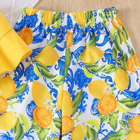 Girls Yellow Sleeveless Ruffled Top With Fruit Print Pants Sets 2 pc. Sets