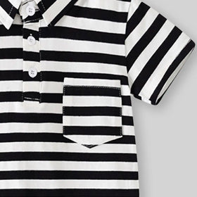 Boys Black Stripes Short Sleeves Polo T-Shirt With Shorts Set Sets