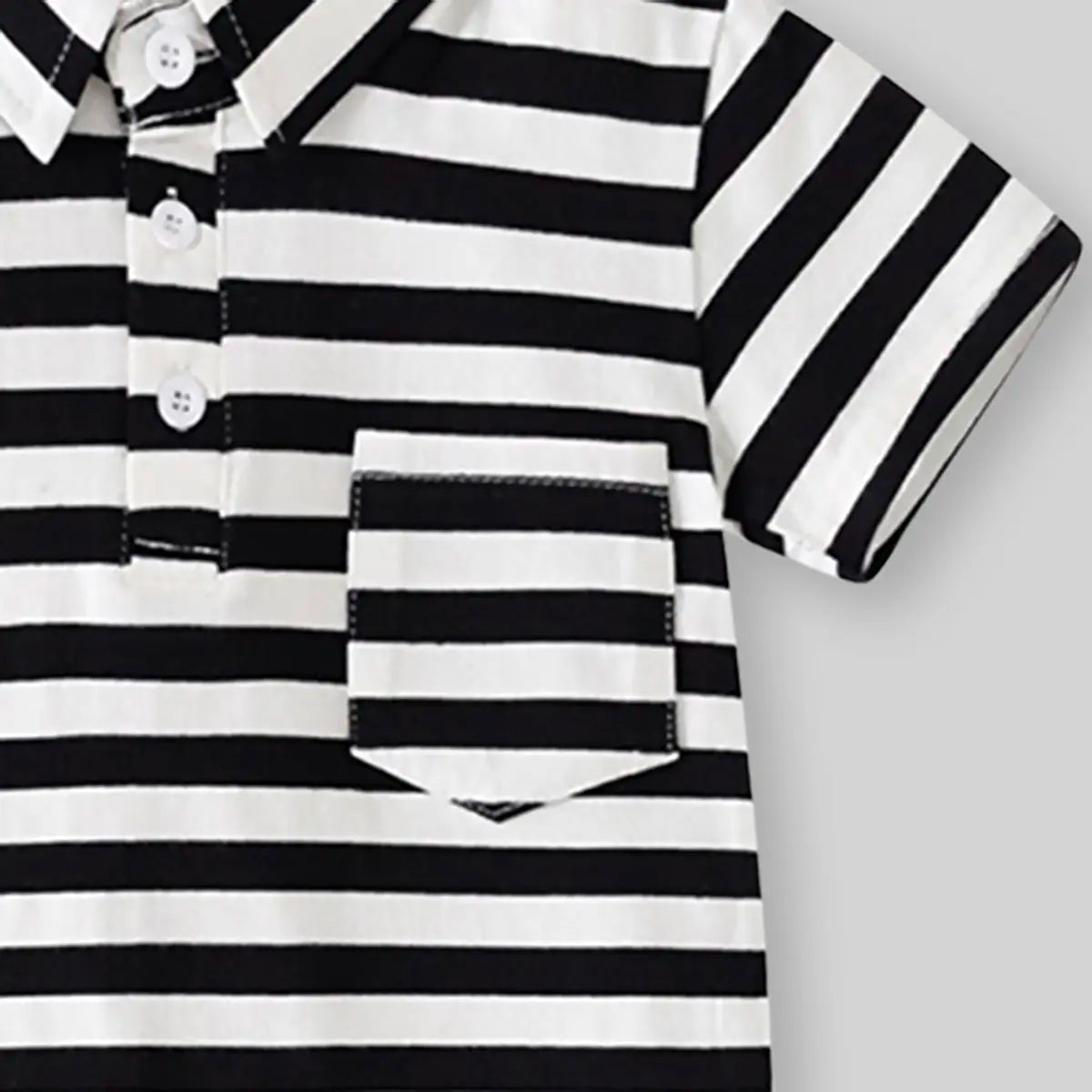 Boys Black Stripes Short Sleeves Polo T-Shirt With Shorts Set Sets