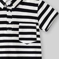 Boys Black Stripes Short Sleeves Polo T-Shirt With Shorts Set Sets