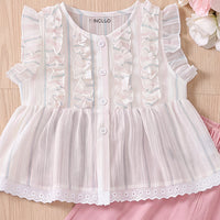 Girls Striped Ruffle Top With Light Pink Capri Sets 2 pc. Sets