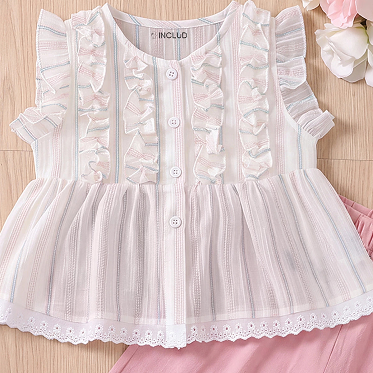 Girls Striped Ruffle Top With Light Pink Capri Sets 2 pc. Sets