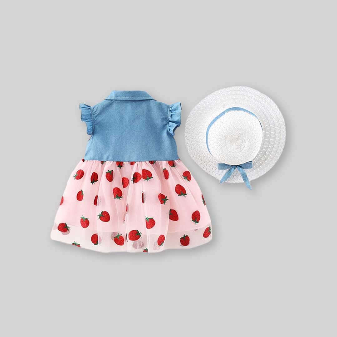 Girls Strawberry Printed Fit & Flare Dress Casual Dresses   