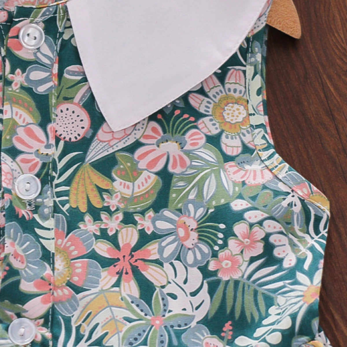 Girls Teal Floral Printed Peter Pan Collar A-line Dress Casual Dresses