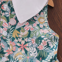 Girls Teal Floral Printed Peter Pan Collar A-line Dress Casual Dresses