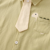 Boys Green Dinosaur Appliqued Shirt With T-Shirt Neck Tie And Shorts Set Sets