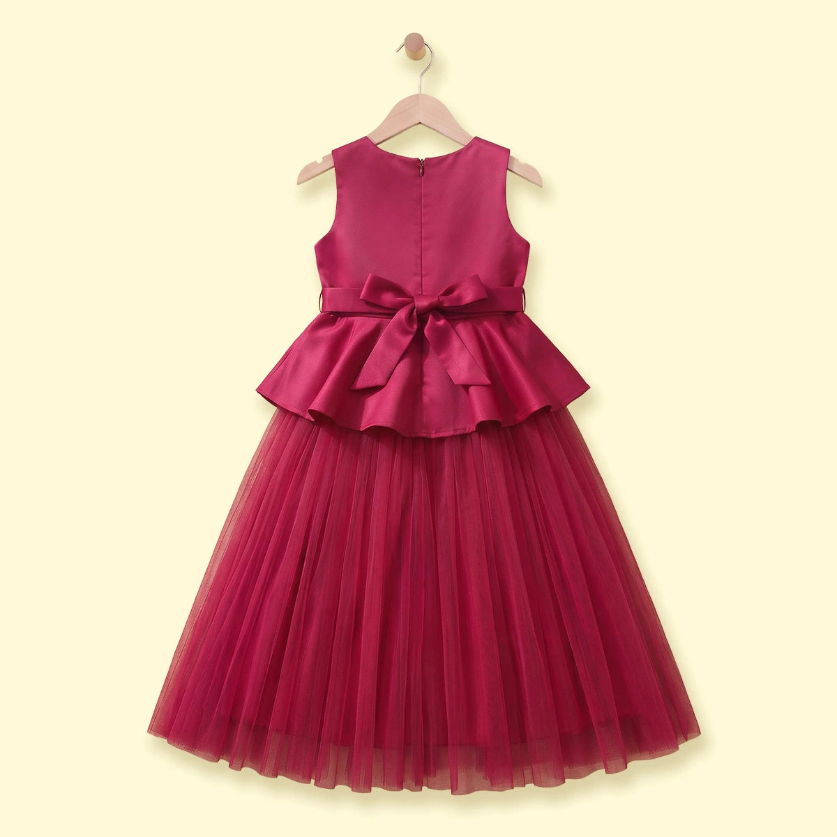 Girls dark pink sleeveless fit and flare party dress with floral applique