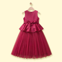 Girls dark pink sleeveless fit and flare party dress with floral applique