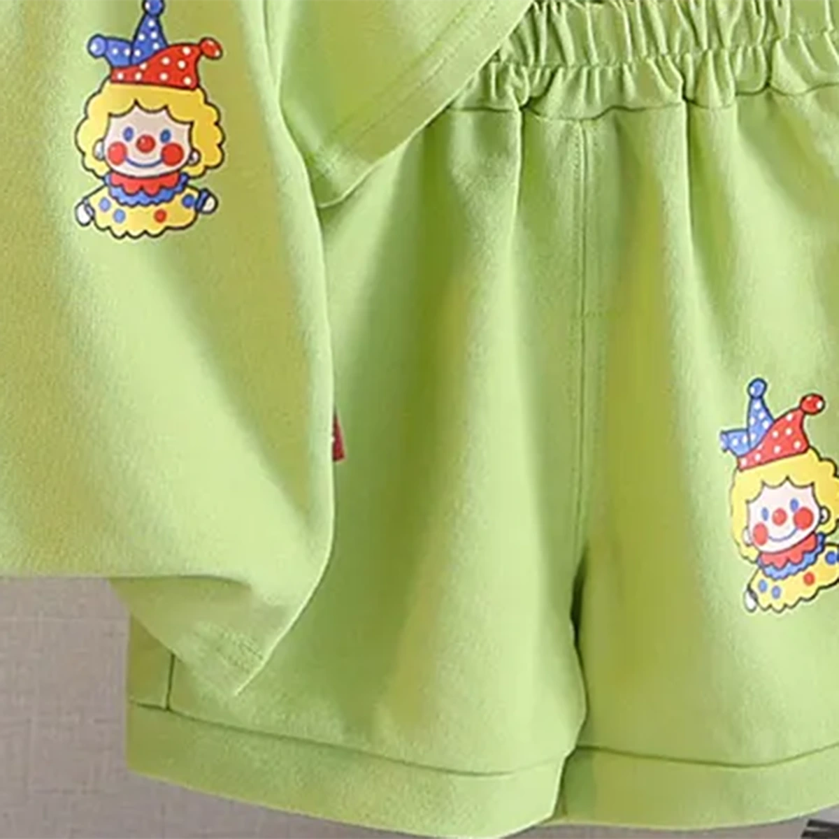 Boys Green Clown Printed Polo T-Shirt With Shorts Co-ord Sets Sets