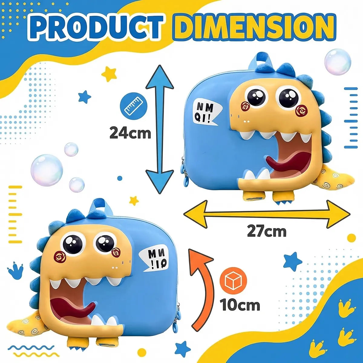 Kids Blue 3D Dinosaur Hard-Shell Backpack Trending Accessories