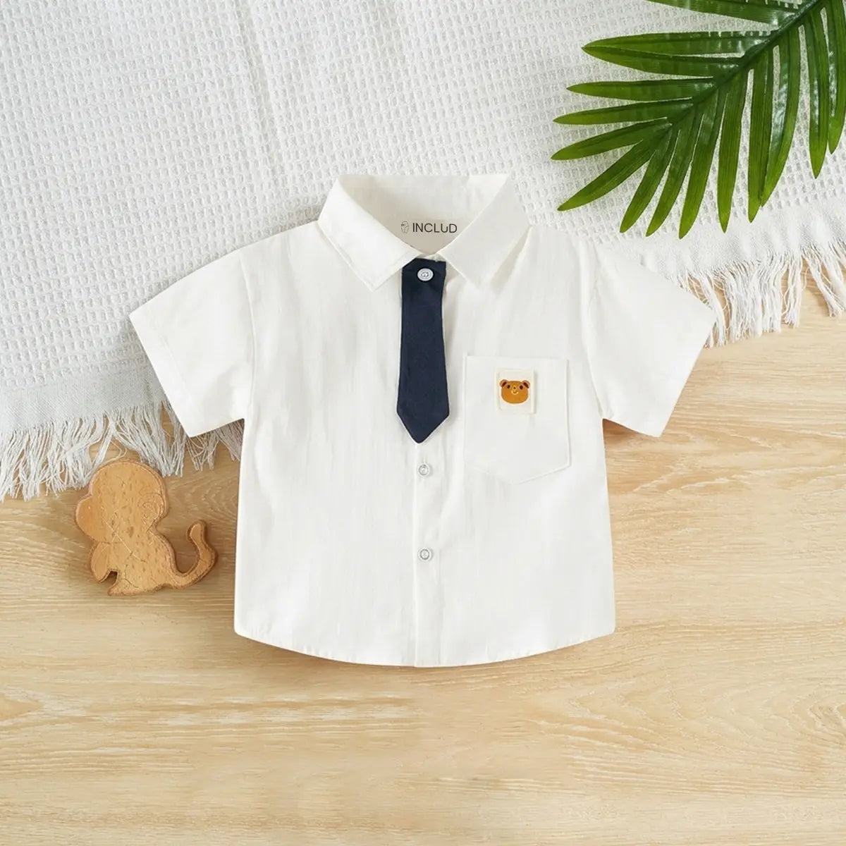 Boys White Short Sleeve Shirt with Bear Patch Pocket Shirts White 1-2 Y