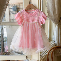 Girls Pink Self Design T-Shirt Dress & Overlay Tulle Pinafore Dress Casual Dresses Pink 1-2 Y