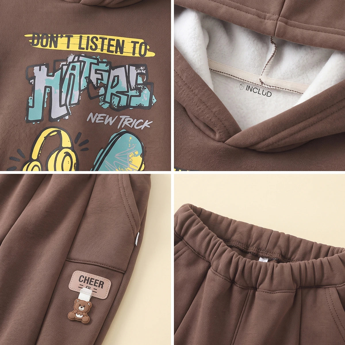 Boys Brown Typographic Hooded Sweatshirt With joggers Sets Sets