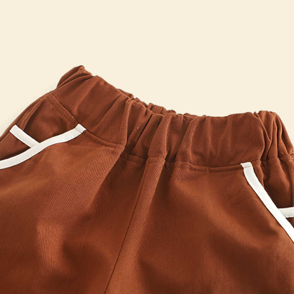Boys Yellow Striped Triangular Patch Pocket T-Shirt With Brown Shorts Set 2 pc. Sets
