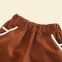 Boys Yellow Striped Triangular Patch Pocket T-Shirt With Brown Shorts Set 2 pc. Sets