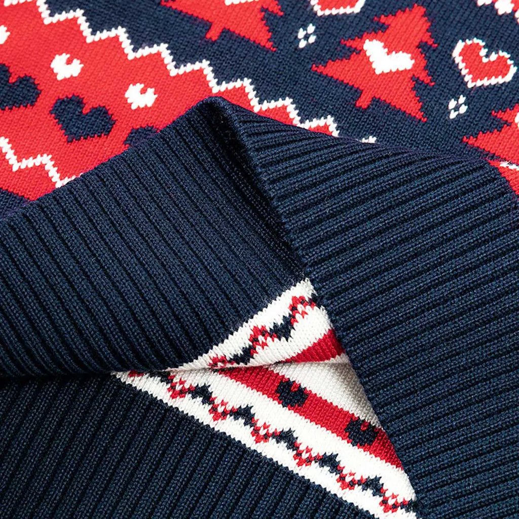 Boys Navy Blue Sweater With Self-Design Christmas Themed Patterns Sweaters & Cardigans
