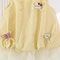 Girls Yellow A-line Casual Dress With Bow Appliques Casual Dresses