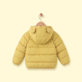 Boys Yellow Bear Ear On Hood Quilted Zip-up Jacket Coats & Jackets