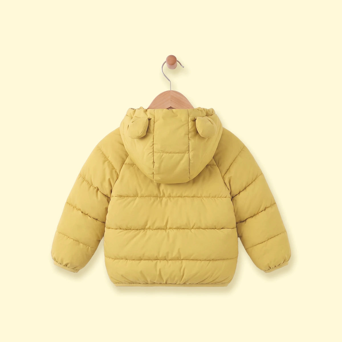 Boys Yellow Bear Ear On Hood Quilted Zip-up Jacket Coats & Jackets
