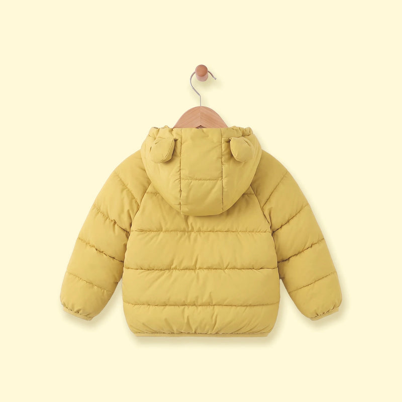 Boys Yellow Bear Ear On Hood Quilted Zip-up Jacket Coats & Jackets