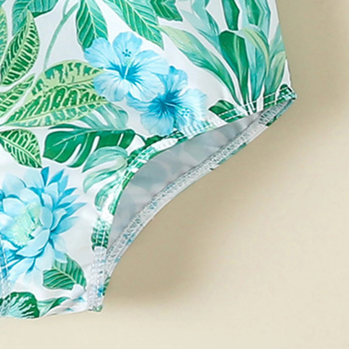 Girls Green Tropical Printed One Shoulder Swimwear Bodysuit Beachwear
