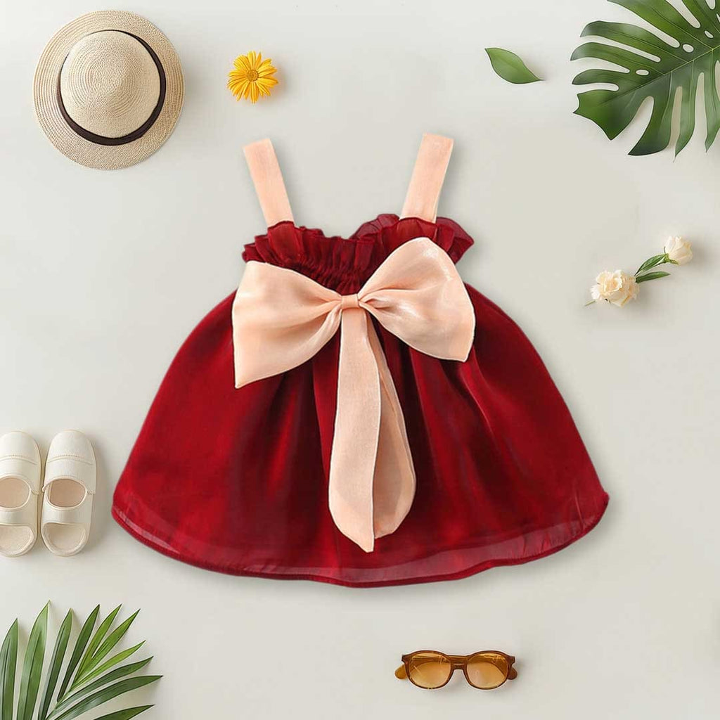 Girls Sleeveless Mess Dress With Bow Casual Dresses Red 1-2 Y 