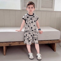 Boys Grey Star Print Sleeveless T-Shirt With Cargo Shorts Sets Sets Grey 1-2 Y
