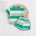 Girls Green Striped Short Sleeve T-Shirt With Shorts Sets 2 pc. Sets Green 1-2 Y