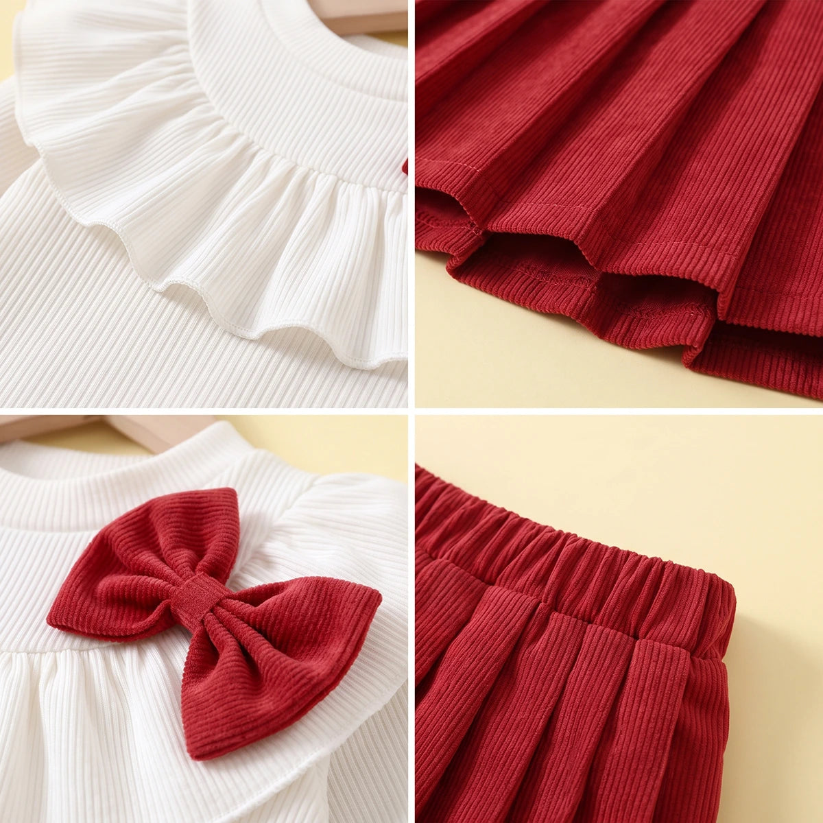 Girls Red Bow Applique Long Sleeve Top with Skirt Sets 2 pc. Sets