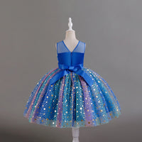Girls Royal Blue Star Foil Print Sleeveless Fit & Flare Party Wear Dress Party Dresses