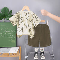 Boys Alphabetic Printed T-Shirt With Green Cargo Shorts Set 2 pc. Sets