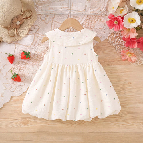Girls White Polka Dot Print Sleeveless Balloon Dress Casual Dresses