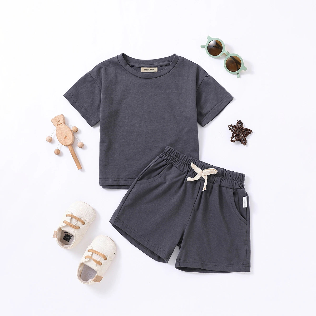 Boys Black Short Sleeves T-Shirt With Shorts Co-ord Sets Sets Black 1-2 Y