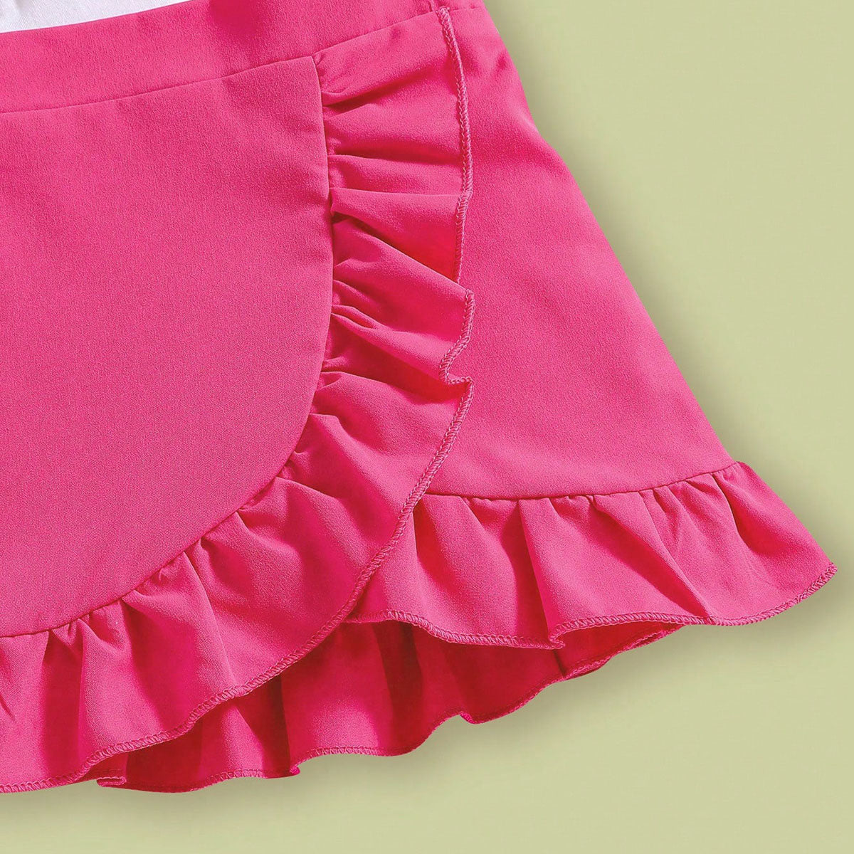 Girls Short Sleeves Typographic Printed Top With Pink Ruffled Skirt Set 2 pc. Sets