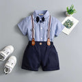 Boys Short Sleeves Shirt With Suspender Shorts Set Sets Blue 2-3 Y 