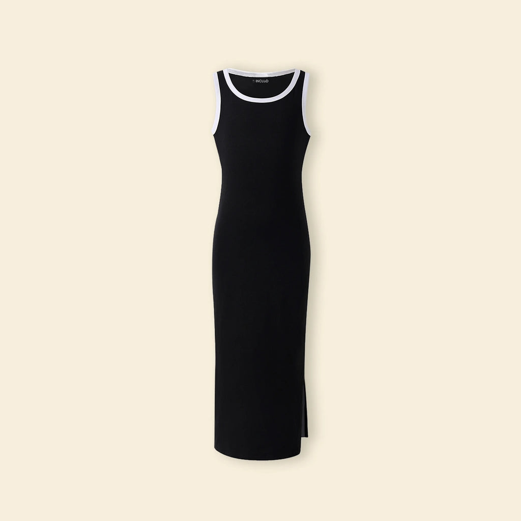 Girls Black Solid Sleeveless Maxi Dress With Contrast Trims Details Casual Dresses Black 7-8 Y