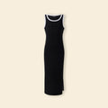 Girls Black Solid Sleeveless Maxi Dress With Contrast Trims Details Casual Dresses Black 7-8 Y