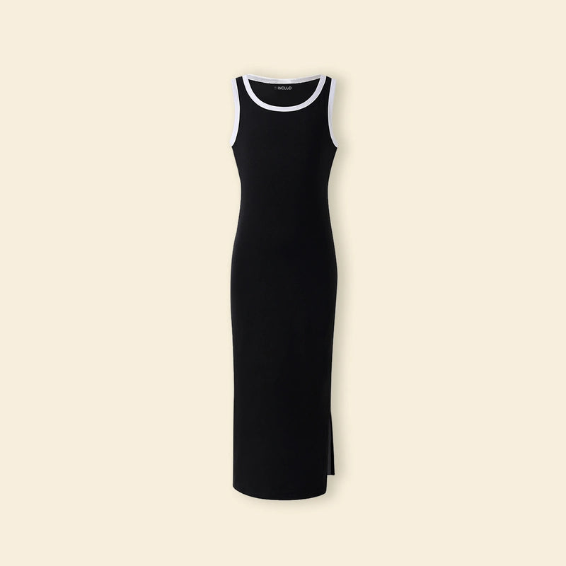 Girls Black Solid Sleeveless Maxi Dress With Contrast Trims Details Casual Dresses Black 7-8 Y