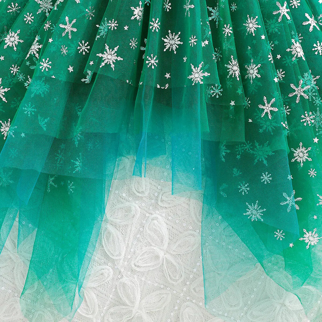 Girls Green Embroidered Tulle Overlay Fit & Flare Dress With Shrug Casual Dresses