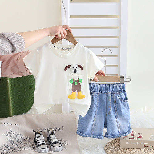 Boys Off White Embroidery Applique T-Shirt With Denim Shorts Set 2 pc. Sets Off White 1-2 Y