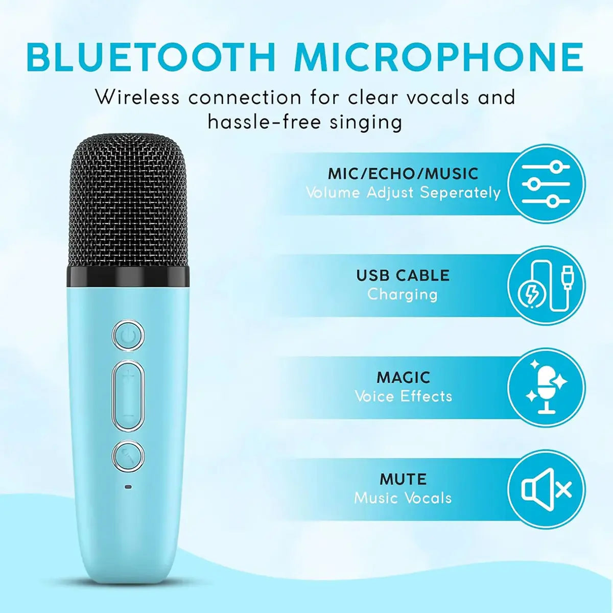Kids Blue Bluetooth Karaoke Speaker with Wireless Microphone Trending Accessories