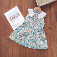 Girls Teal Floral Printed Peter Pan Collar A-line Dress Casual Dresses Teal 1-2 Y