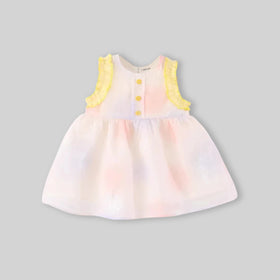 Girls Light Pink Floral Embroidered Sleeveless Fit And Flare Dress Casual Dresses