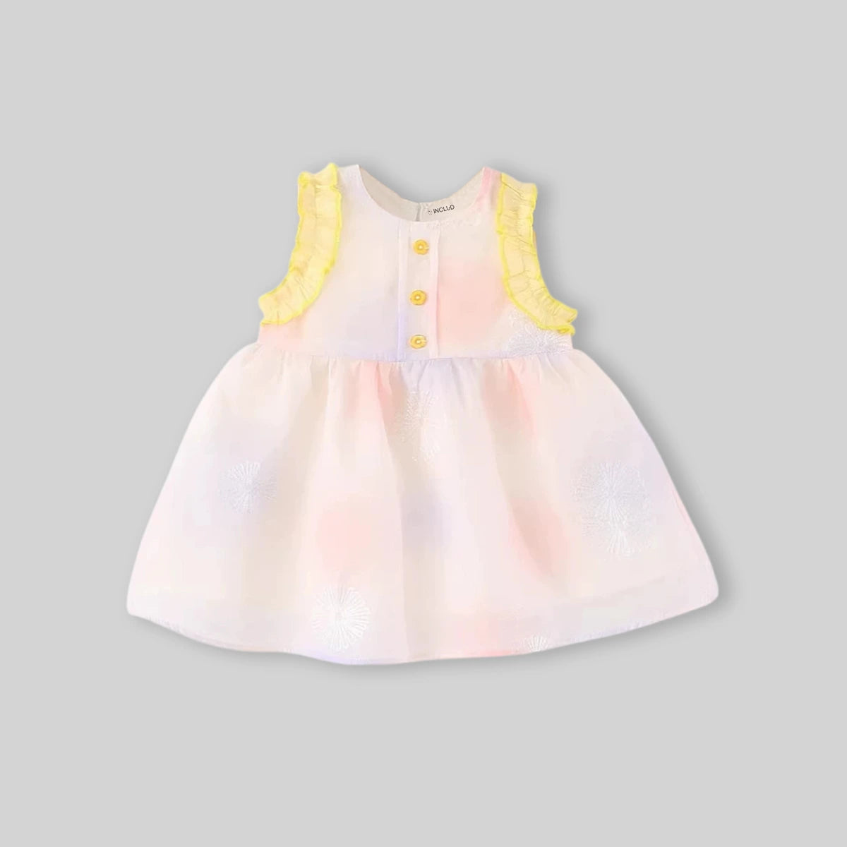 Girls Light Pink Floral Embroidered Sleeveless Fit And Flare Dress Casual Dresses