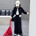 Girls Black Solid Front Zipper Jacket With Flared Pants Winter Set 2 pc. Sets Black 5-6 Y