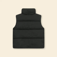 Boys Black Quilted Puffer Vest With Stand-up Collar Coats & Jackets